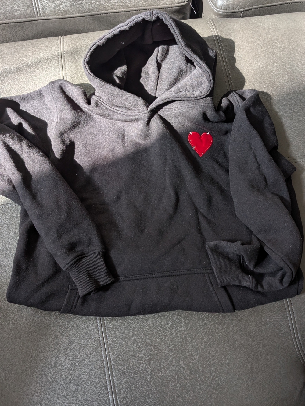 Black Men's Hoodie Sweater with Red Heart Patch
